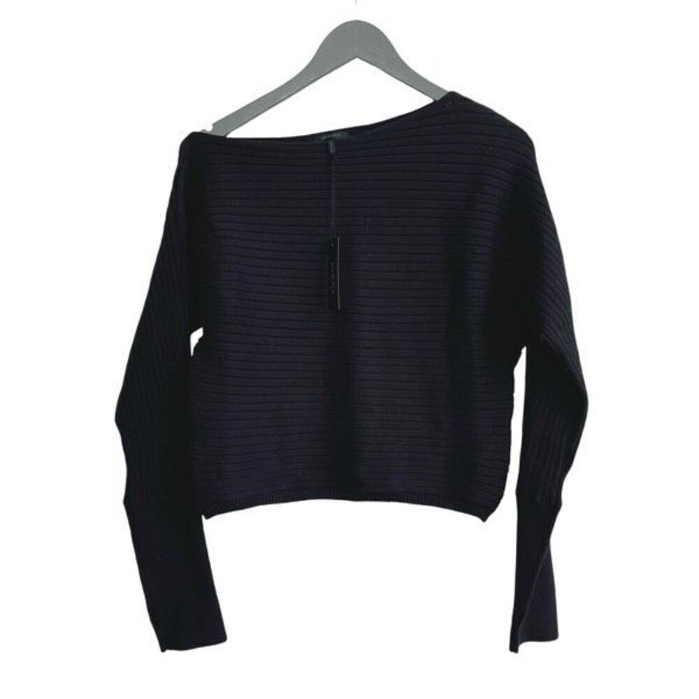 Bobi Black Womens Directional Rib Off Shoulder Pullover Sweater Black Medium NWT - Picture 2 of 4